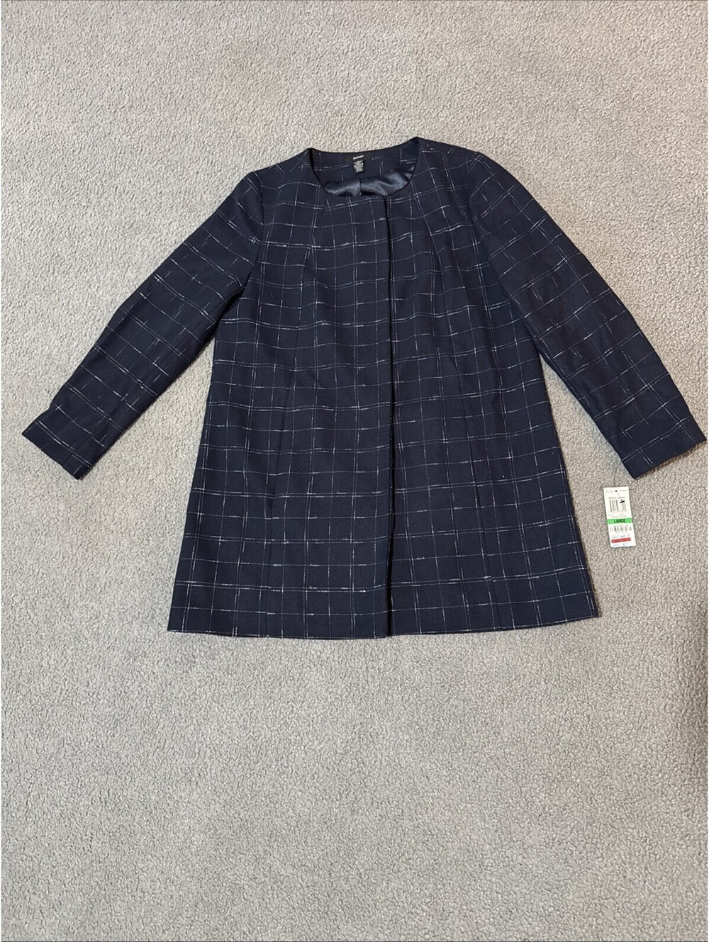 New Alfani Womens Blue Plaid Stretch Print A-Line Coat Jacket Size L